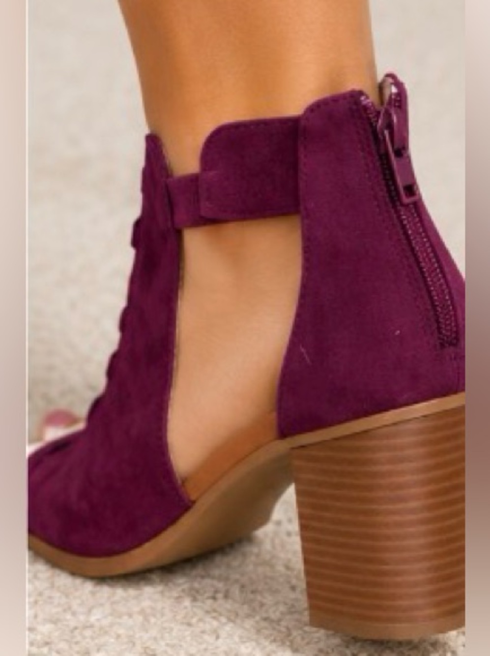 Liyuandian Purple Faux Suede Open Toe Block Heel Sandals Lace Up Cut, size 10 - Picture 3 of 8